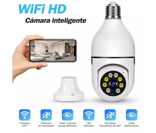 Cámara de Seguridad WiFi 360° HD — Ampolleta Espía con Visión Nocturna