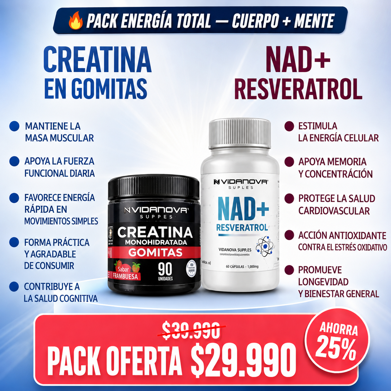 Pack Creatina Gomitas + NAD+ Resveratrol — Fuerza y Energía Celular