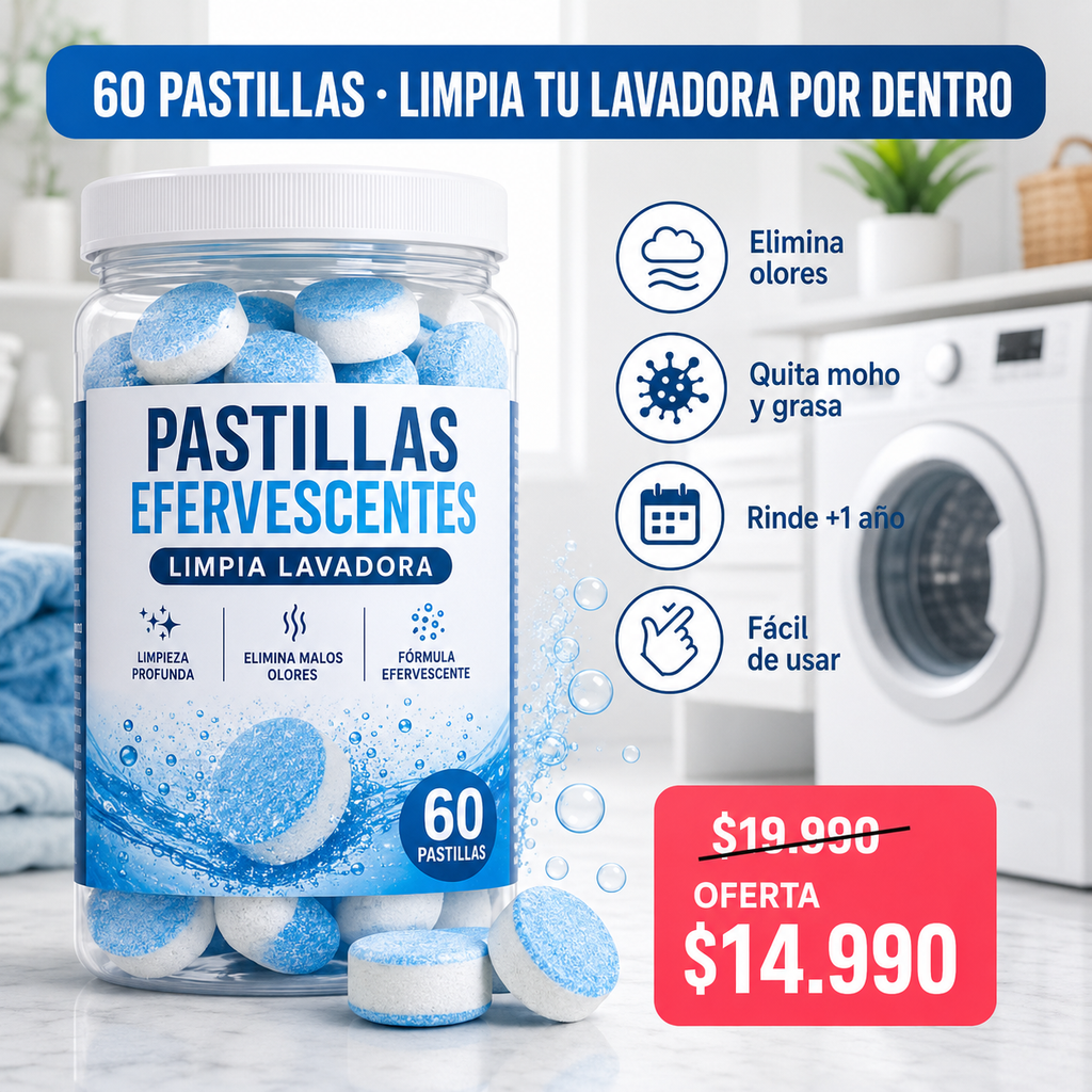 Pack 60 Pastillas Limpia Lavadora — Elimina Olores y Suciedad